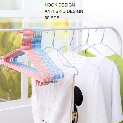 30 Pcs Clothes Hangers Hook Design Anti Skid Environmentally Friendly Metal Hangers for Home Use Pink Blue Random