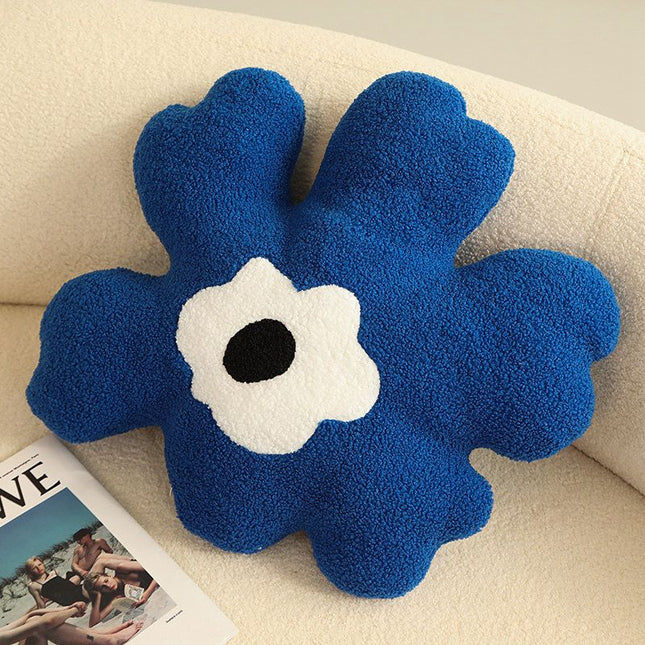 Hugging Pillow Flower Shaped Sponge Filling Soft Thick Decorative Throw Pillow for Sofa Blue