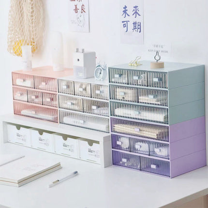 Desktop Drawer Organizer Waterproof Dustproof Plastic DIY Combination Multi Layer Stackable Drawer Storage Case Striped Purple 1 Drawer
