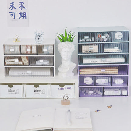 Desktop Drawer Organizer Waterproof Dustproof Plastic DIY Combination Multi Layer Stackable Drawer Storage Case Striped Purple 1 Drawer