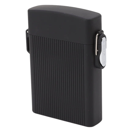 Full Pack 16 Cigarettes Case USB Rechargeable Windproof Flameless Cigarettes Lighter Case Waterproof Cigarette Box with Lanyard Black