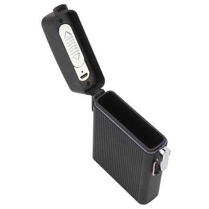 Full Pack 16 Cigarettes Case USB Rechargeable Windproof Flameless Cigarettes Lighter Case Waterproof Cigarette Box with Lanyard Black