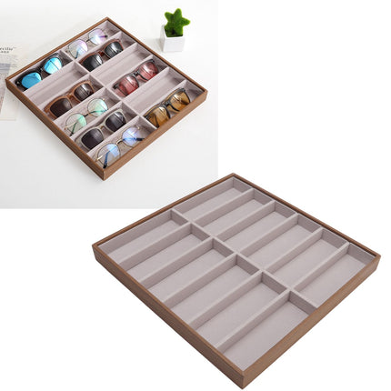 Sunglasses Display Tray PU Wood Grain Sunglasses Storage Case for Home Glasses Store 12 Grids