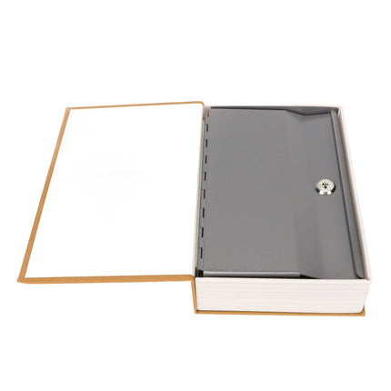 Book Safe Stainless Steel Liner Decorative ABS Material Humanized Design Protective Soft Touch Savings Bank with Key Brown