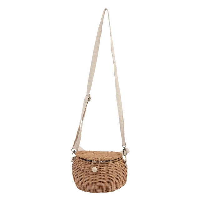 Round Rattan Bag Natural Vintage Woven Shoulder Rattan Bag for Camping Photography Travel Shopping Posing