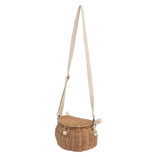 Round Rattan Bag Natural Vintage Woven Shoulder Rattan Bag for Camping Photography Travel Shopping Posing – product detail