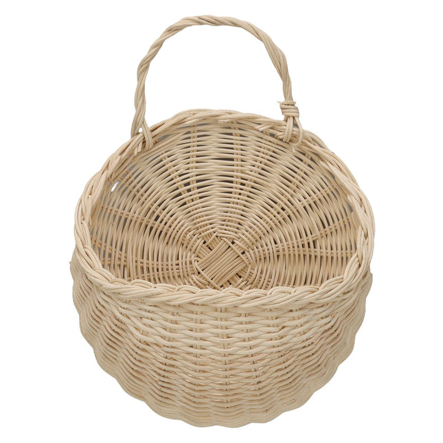 Wall Hanging Rattan Basket Multifunctional Wall Mounted Woven Storage Basket for Home Beige