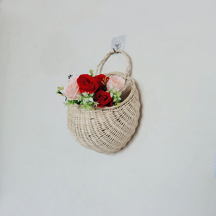 Wall Hanging Rattan Basket Multifunctional Wall Mounted Woven Storage Basket for Home Beige