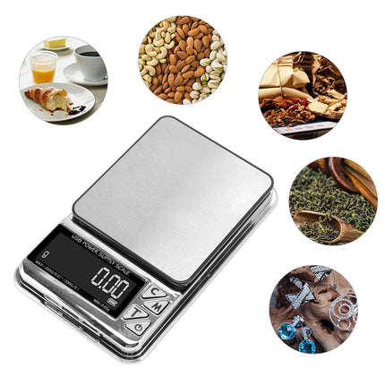 Home Digital Kitchen Scale 200g/0.01g‑1500g/0.1 High Accuracy USB Rechargeable Stainless Steel Jewelry Scale for Food