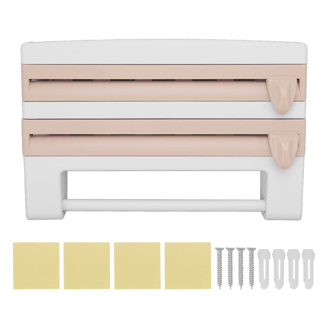 Cling Film Holder Wall Mount Multifunctional Cling Film Cutter with Screws for Kitchen Khaki