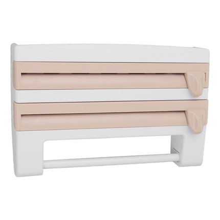 Cling Film Holder Wall Mount Multifunctional Cling Film Cutter with Screws for Kitchen Khaki
