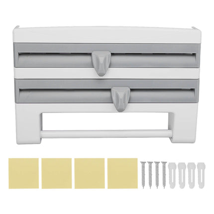 Cling Film Holder Wall Mount Multifunctional Cling Film Cutter with Screws for Kitchen Grey Blue
