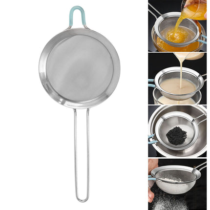 60 Mesh Fine Strainer Stainless Steel Handheld Flour Colander with Long Handle for Kitchen 20cm/7.9in