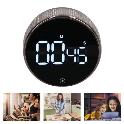 Kitchen Timer Rotating Silent Magnetic Suction Kids Study Timer LED Countdown Timer Black