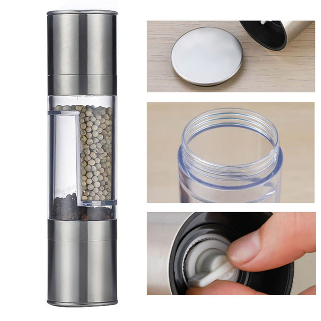 Salt and Pepper Grinder Stainless Steel Dual Head Adjustable Grind Size Manual Spice Grinder for Home – product detail