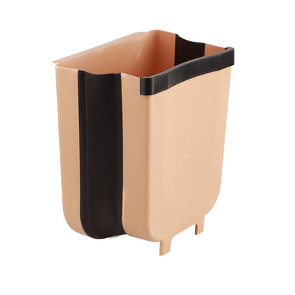 Collapsible Hanging Kitchen Waste Bin 9L Plastic Kitchen Folding Trash Can with Fixing Bracket for Bedroom Office Coffee