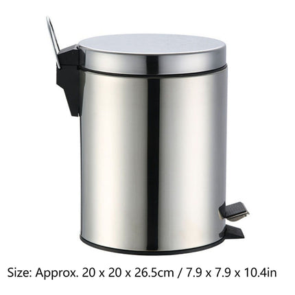 Stainless Steel Trash Can Silent Ergonomic Handle Kitchen Garbage Can with Antislip Footrest for Bedroom Living Room 5L