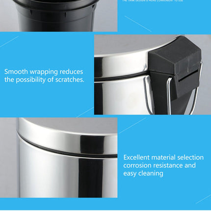 Stainless Steel Trash Can Silent Ergonomic Handle Kitchen Garbage Can with Antislip Footrest for Bedroom Living Room 5L