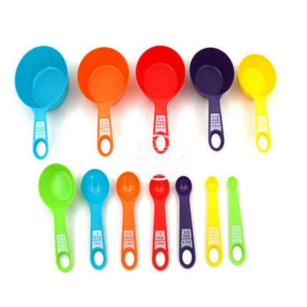 12Pcs Colorful Measure Cups and Spoons Set Safe Healthy Easy Storage DIY Stackable Nesting Kitchen Measuring Tools Random Color 12 Pieces
