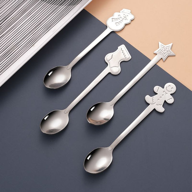 Coffee Spoon Set Stainless Steel Dessert Cake Spoon for Christmas Gifts Family Friends Silver – product detail