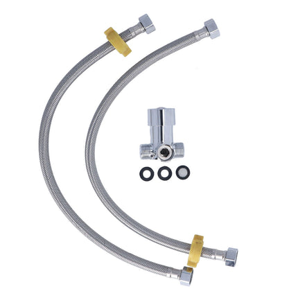 G1/2 Thread Thermostatic Mixer Valve Stainless Steel Hot Cold Water Mixing Tempered Valve with Dual Hoses for Pedal Control Tap