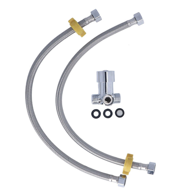 G1/2 Thread Thermostatic Mixer Valve Stainless Steel Hot Cold Water Mixing Tempered Valve with Dual Hoses