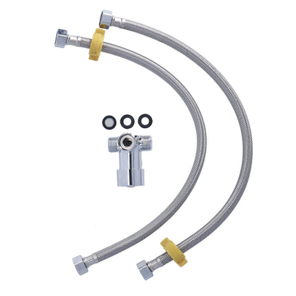 G1/2 Thread Thermostatic Mixer Valve Stainless Steel Hot Cold Water Mixing Tempered Valve with Dual Hoses for Pedal Control Tap