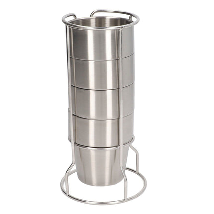Stainless Steel Camping Cup Set of 4 Double Layer Coffee Mugs with Stand Holder Stackable Outdoor Cups for Picnic
