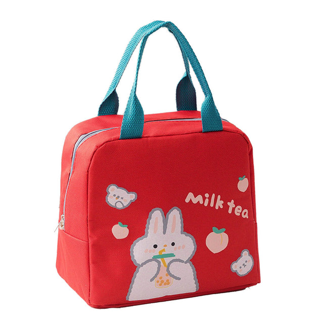 Lunch Bag Cartoon Style Zipper Widened Handle Oxford Cloth Aluminum Film Portable Lunchbox Bag for Student