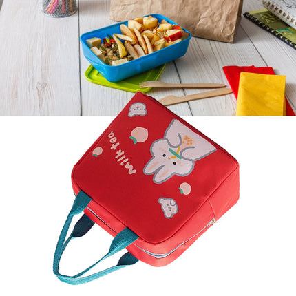 Lunch Bag Cartoon Style Zipper Widened Handle Oxford Cloth Aluminum Film Portable Lunchbox Bag for Student Red