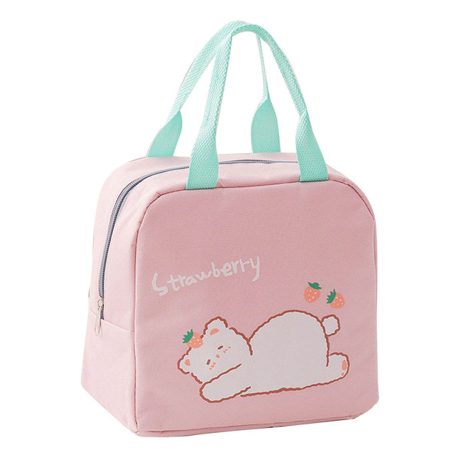 Lunch Bag Cartoon Style Zipper Widened Handle Oxford Cloth Aluminum Film Portable Lunchbox Bag for Student