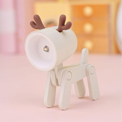 Mini Cute Pet Night Light Kawaii LED Desk Lamp Ins Mini Cute Little Phone Stand Decorative Furnishing Articles Beige Deer