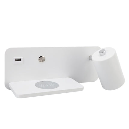 LED Wall Light USB Interface Wireless Charging LED Wall Lamp for Living Room Bedroom 85‑265V White Right