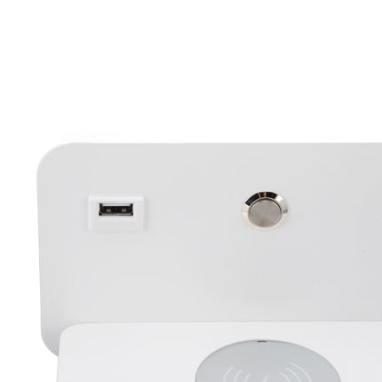 LED Wall Light USB Interface Wireless Charging LED Wall Lamp for Living Room Bedroom 85‑265V White Right