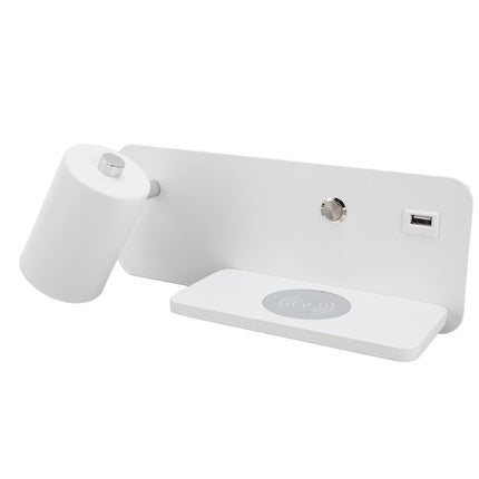 LED Wall Light USB Interface Wireless Charging LED Wall Lamp for Living Room Bedroom 85‑265V White Left