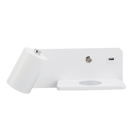 LED Wall Light USB Interface Wireless Charging LED Wall Lamp for Living Room Bedroom 85‑265V White Left