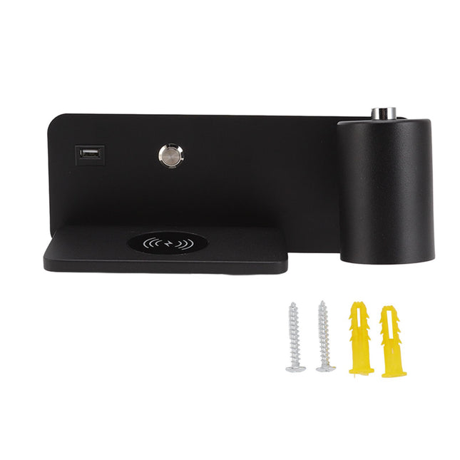 LED Wall Light USB Interface Wireless Charging LED Wall Lamp for Living Room Bedroom 85 265V Black