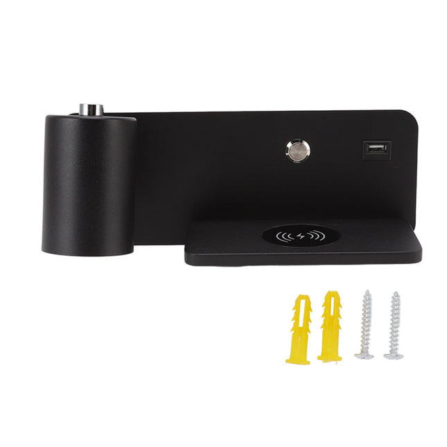 LED Wall Light USB Interface Wireless Charging LED Wall Lamp for Living Room Bedroom 85 265V Black Left