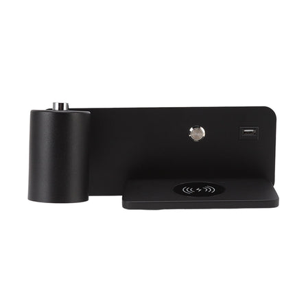 LED Wall Light USB Interface Wireless Charging LED Wall Lamp for Living Room Bedroom 85‑265V Black Left