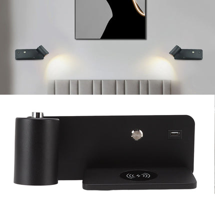 LED Wall Light USB Interface Wireless Charging LED Wall Lamp for Living Room Bedroom 85‑265V Black Left