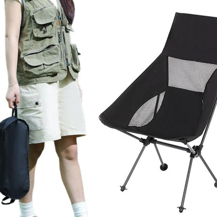 Portable Compact Camping Chair for Outdoor Camp Travel Picnic Lightweight Folding High Back Camping Chair With Head Support -Black