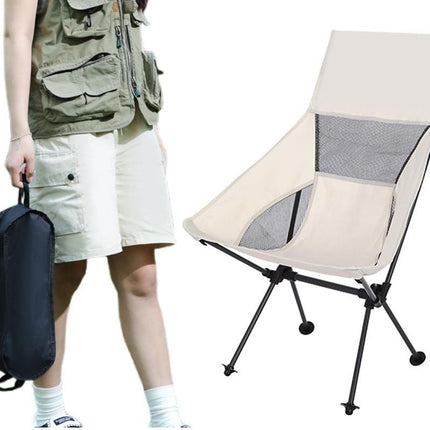 Portable Compact Camping Chair for Outdoor Camp Travel Picnic Lightweight Folding High Back Camping Chair With Head Support -Beige