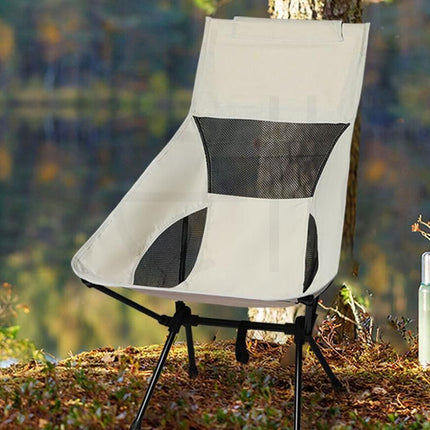 Portable Compact Camping Chair for Outdoor Camp Travel Picnic Lightweight Folding High Back Camping Chair With Head Support -Beige
