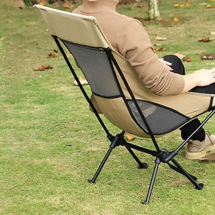 Portable Compact Camping Chair for Outdoor Camp Travel Picnic Lightweight Folding High Back Camping Chair With Head Support -Beige