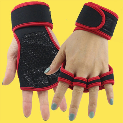 Fingerless Weight Lifting Gloves with Wrist Support – Breathable Gym Gloves for Men & Women, Ideal for Fitness Training, Weightlifting & Cross Workout - Red M