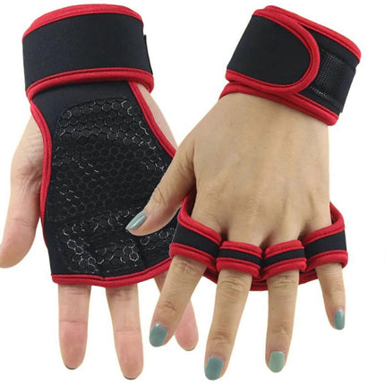 Fingerless Weight Lifting Gloves with Wrist Support – Breathable Gym Gloves for Men & Women, Ideal for Fitness Training, Weightlifting & Cross Workout - Red L