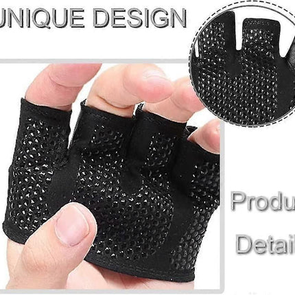 Gym Gloves for Men & Women – Four-Finger Non-Slip Weight Lifting Gloves, Breathable Sweat-Absorbent Fitness Gloves with Silicone Grip for CrossFit, Powerlifting & Training - Black S