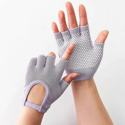 Breathable Half-Finger Pilates Gloves – Non-Slip Gym Gloves for Women, Elastic Cotton Blend Fitness Gloves for Cycling, Dancing & Workout Light Blue