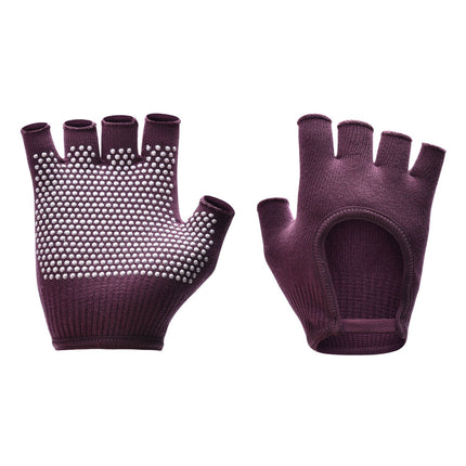 Breathable Half-Finger Pilates Gloves – Non-Slip Gym Gloves for Women, Elastic Cotton Blend Fitness Gloves for Cycling, Dancing & Workout Purple-Red