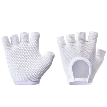 Breathable Half-Finger Pilates Gloves – Non-Slip Gym Gloves for Women, Elastic Cotton Blend Fitness Gloves for Cycling, Dancing & Workout White